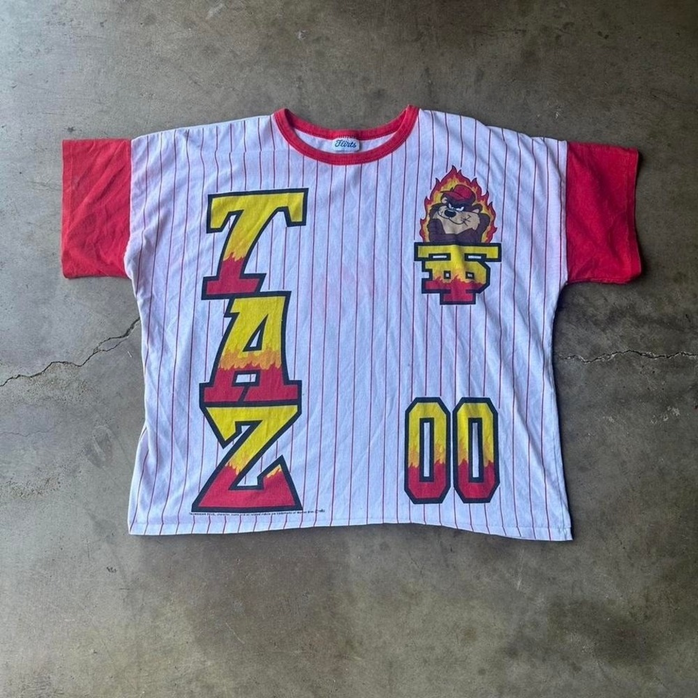 Vintage 1992 Looney Tunes Taz baseball jersey type t-shirt womens size L boxy